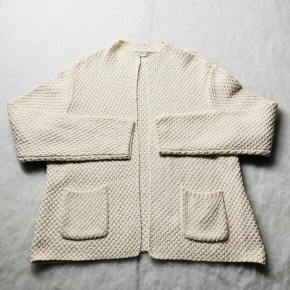 Orvis Womens Cream Textured Knit Open Front Pocket Cardigan Sweater Size XL - Picture 1 of 8